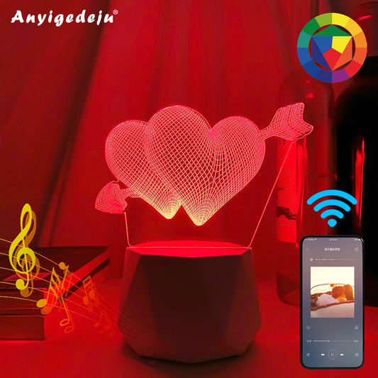 Bluetooth speaker Led Lamps 3D Night Light Valentine's Day Gifts for Home Decoration Usb Battery 3d Illusion Lamp Wedding Souven