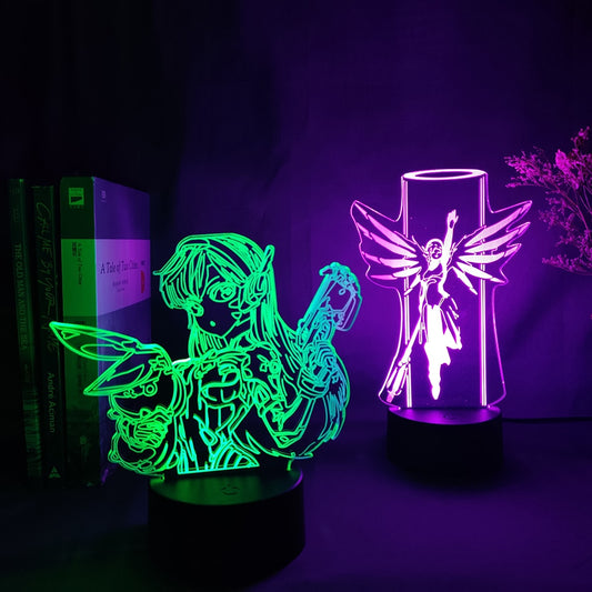 Game Overwatch DVA Figurine 3D Illusion Lamp Computer Room Desktop Otaku Light Home Decoration Holiday Atmosphere Lighting Decor