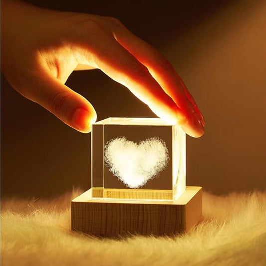 4cm Laser Engraved Moon Model Crystal 3D Glass Image Miniature Sculpture Crystal Cube for Souvenir Home Decor night light