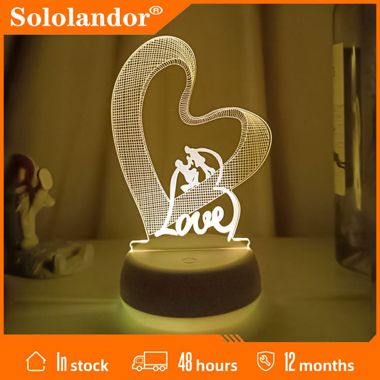 Novelty Valentines day Loving Heart 3D Effect Optical Illusion Table Lamp LED Night Light Valentine Gift For Her Wife Girlfriend