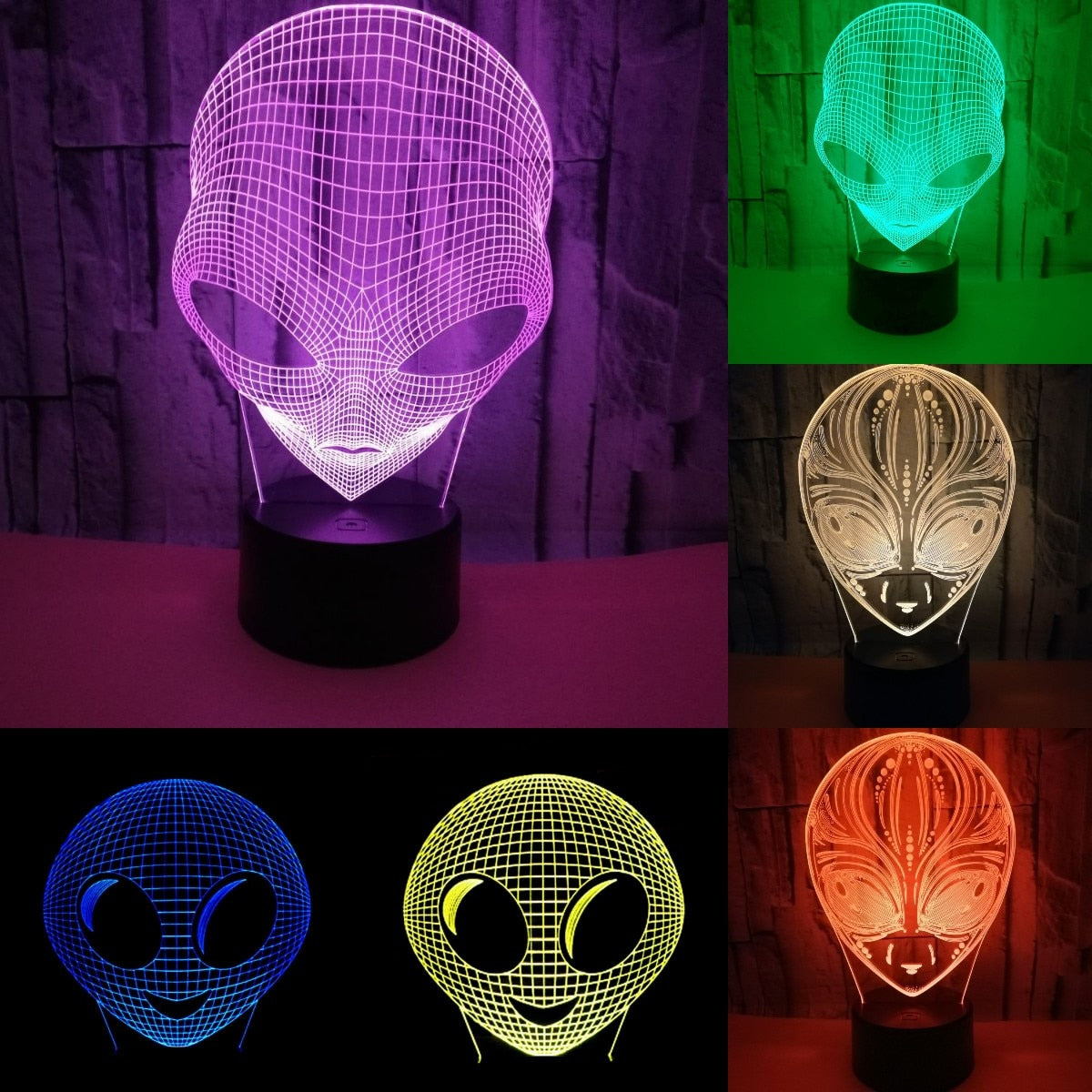 Alien 3D Hologram Illusion Unique Lamp  Acrylic Night Light With Touch Switch Table Lamp 7 Colors Changing Decor Gift Birthday