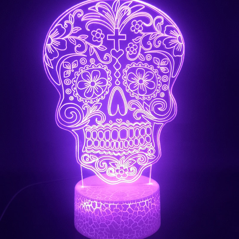 3D Led Night Light Hologram Halloween Gift Colorful Gradient Led Atmosphere Light Skull Decoration Lamp Illusion 3d Table Lamp