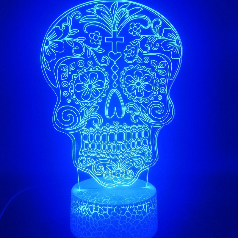 3D Led Night Light Hologram Halloween Gift Colorful Gradient Led Atmosphere Light Skull Decoration Lamp Illusion 3d Table Lamp