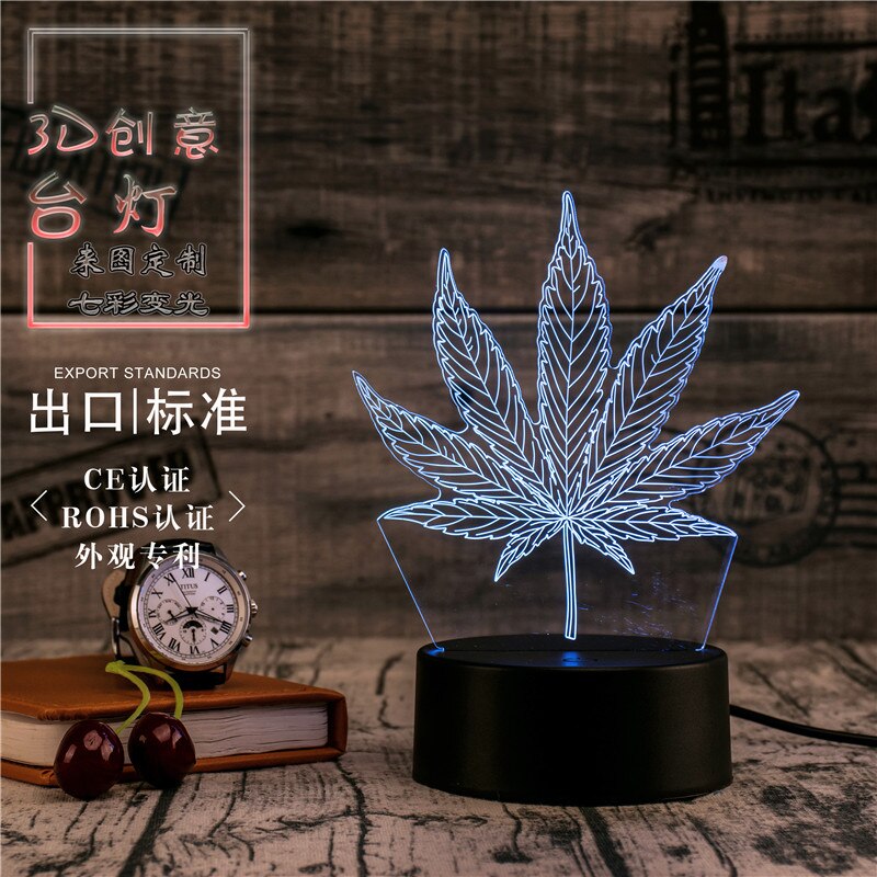 3D Led Novety Lighting Creative Gift Night Light Table Lamp Bedside Leaves Light Led Home Corridor Hotel Party Atmosphere Lights