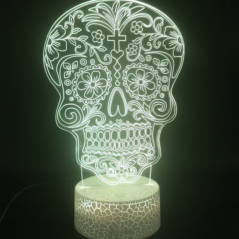 3D Led Night Light Hologram Halloween Gift Colorful Gradient Led Atmosphere Light Skull Decoration Lamp Illusion 3d Table Lamp