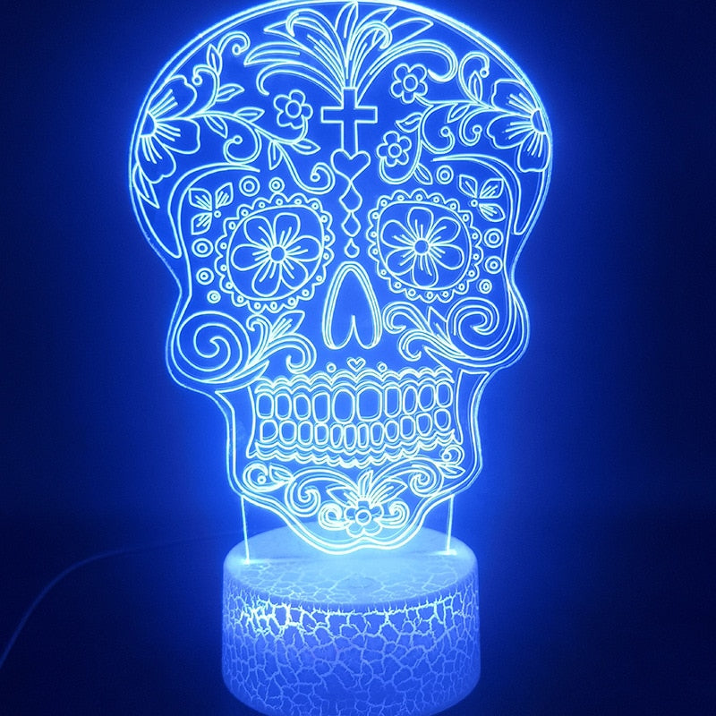 3D Led Night Light Hologram Halloween Gift Colorful Gradient Led Atmosphere Light Skull Decoration Lamp Illusion 3d Table Lamp