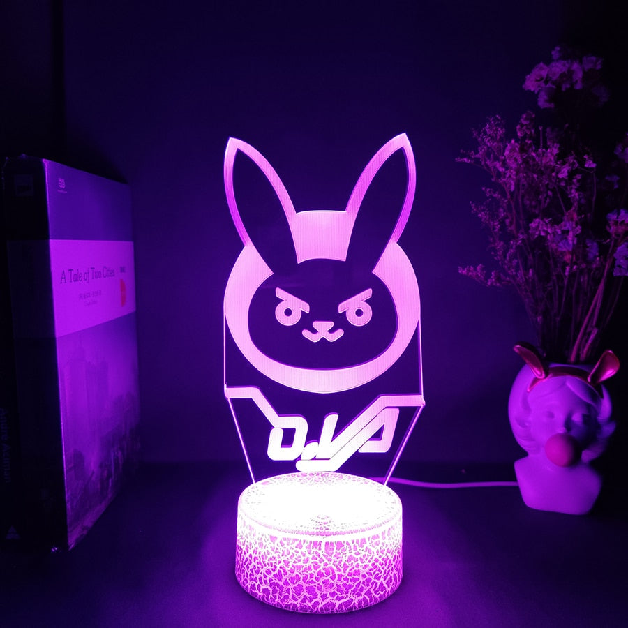 Game Overwatch DVA Figurine 3D Illusion Lamp Computer Room Desktop Otaku Light Home Decoration Holiday Atmosphere Lighting Decor