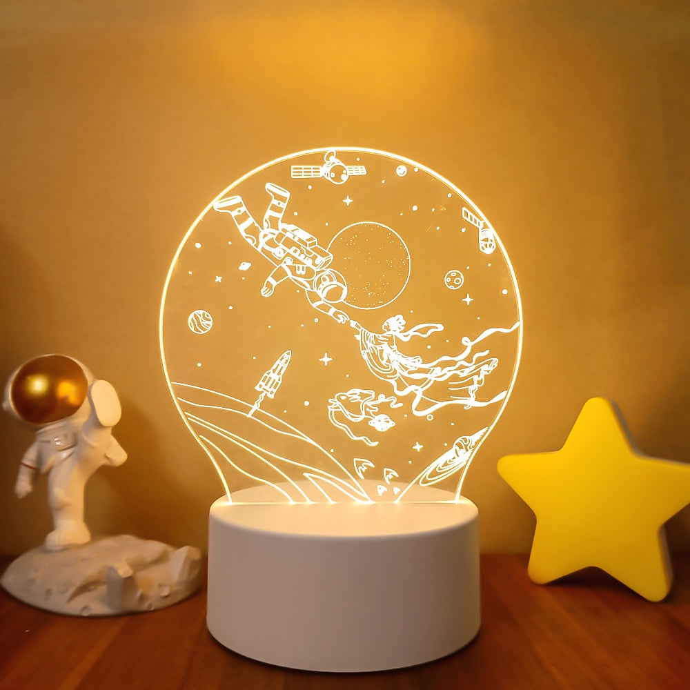 Spaceman Astronaut 3D Lamp LED Warm White Creative Night Light Cool Gift for Kid Friends Bedroom Bedside Coffee Table Decoration