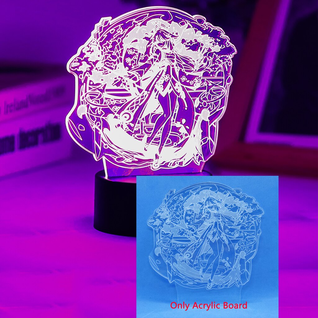 Raiden Shogun Genshin Impact Nilou 3D Led Night Lamp For Kids Anime Light Room Decor Base And Acrylic Board Are Sold Separately