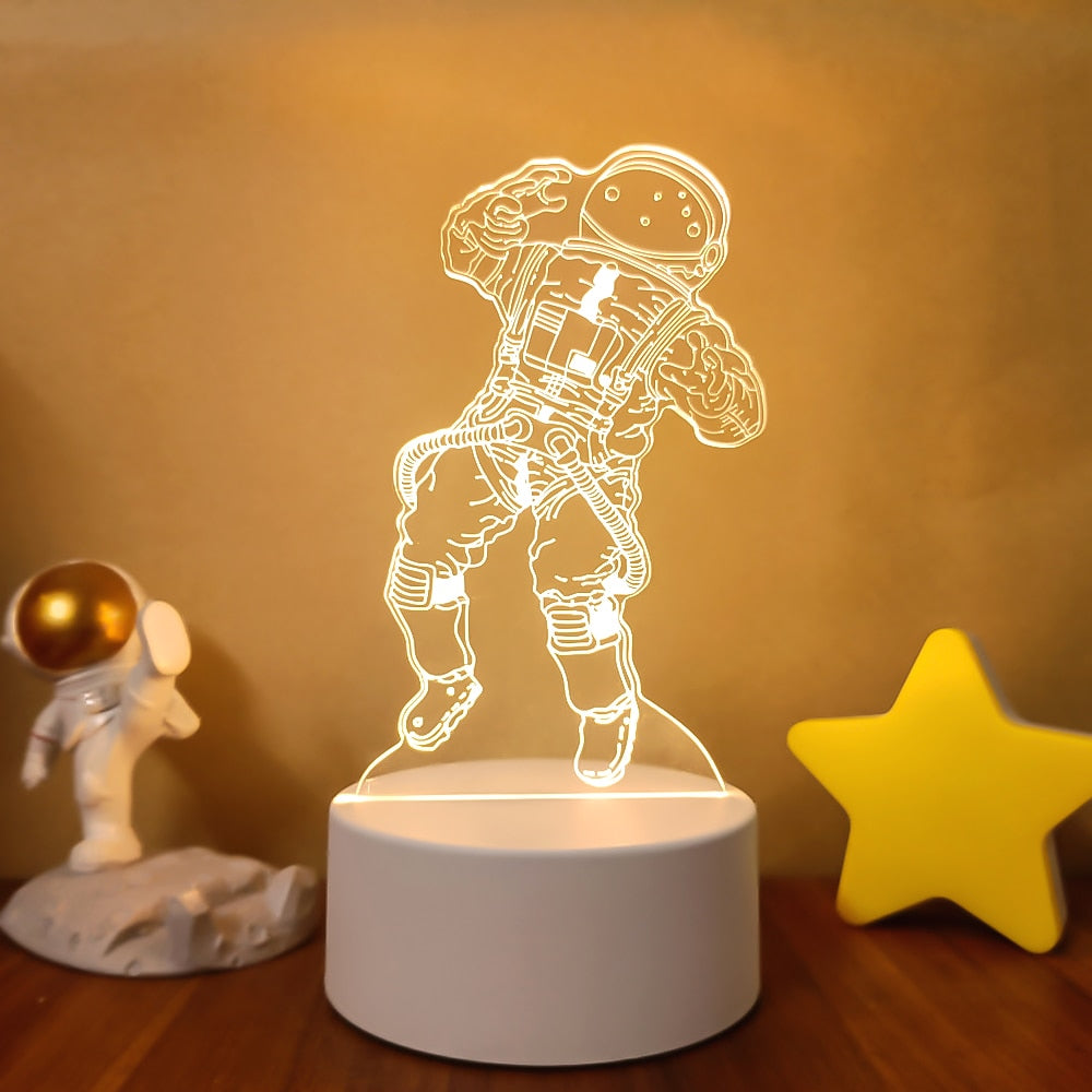 Spaceman Astronaut 3D Lamp LED Warm White Creative Night Light Cool Gift for Kid Friends Bedroom Bedside Coffee Table Decoration