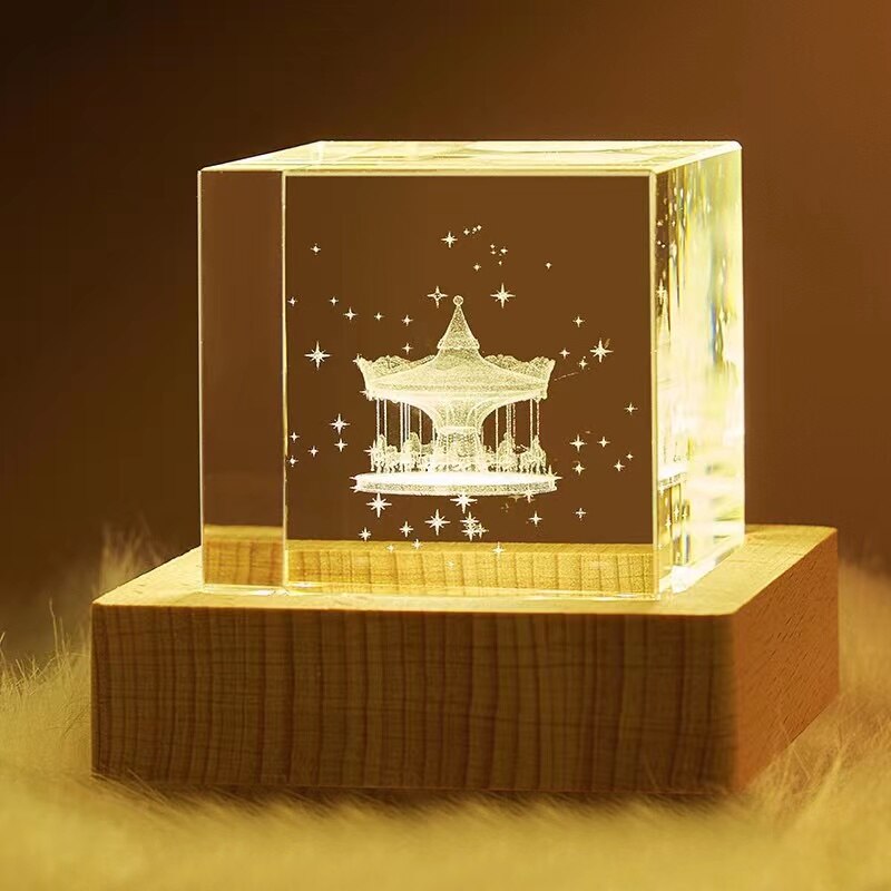 4cm Laser Engraved Moon Model Crystal 3D Glass Image Miniature Sculpture Crystal Cube for Souvenir Home Decor night light