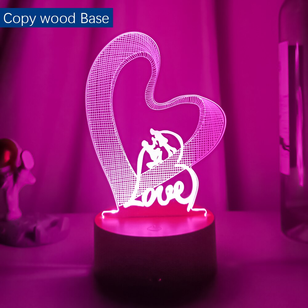 Novelty Valentines day Loving Heart 3D Effect Optical Illusion Table Lamp LED Night Light Valentine Gift For Her Wife Girlfriend