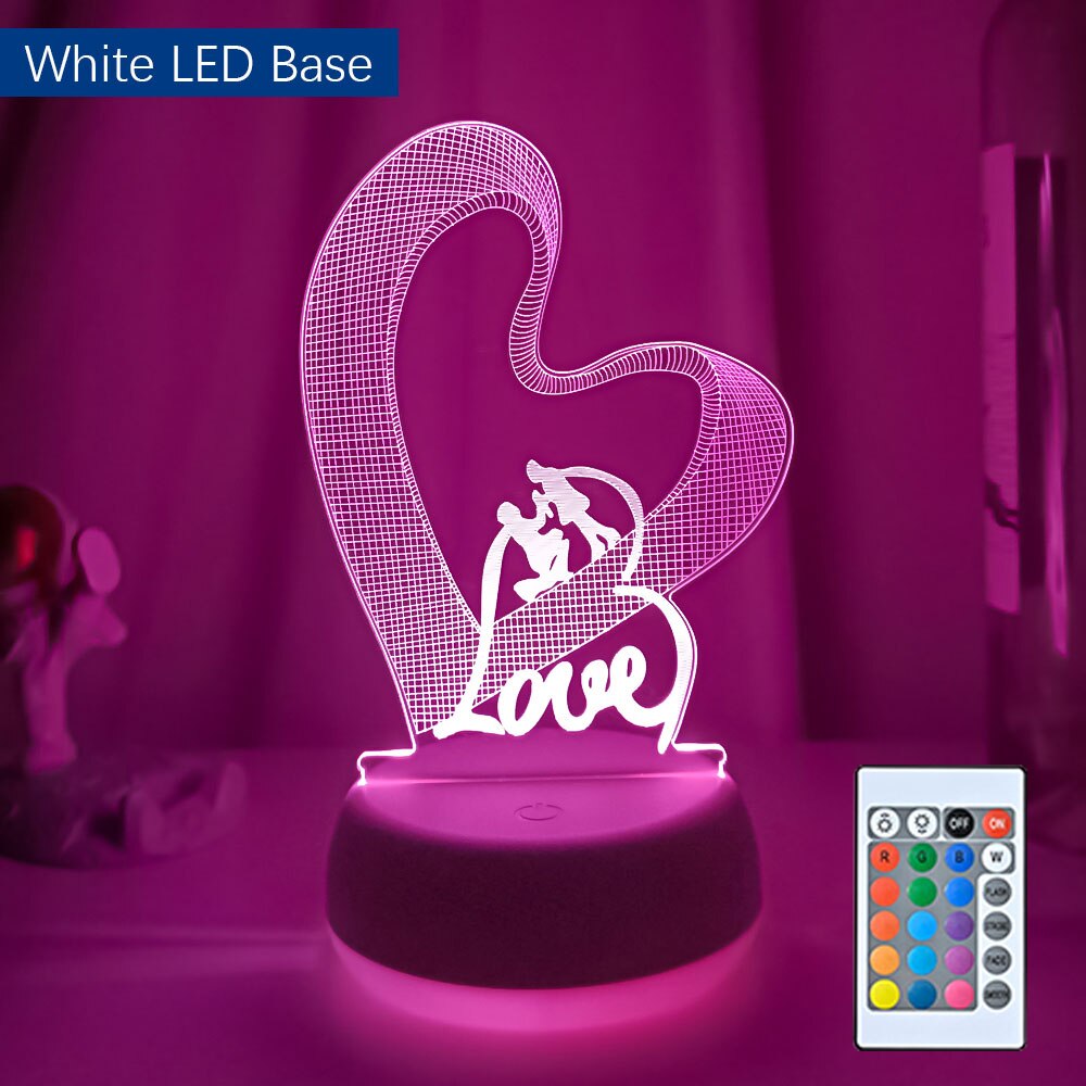 Novelty Valentines day Loving Heart 3D Effect Optical Illusion Table Lamp LED Night Light Valentine Gift For Her Wife Girlfriend