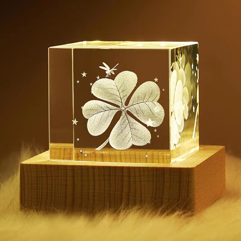 4cm Laser Engraved Moon Model Crystal 3D Glass Image Miniature Sculpture Crystal Cube for Souvenir Home Decor night light