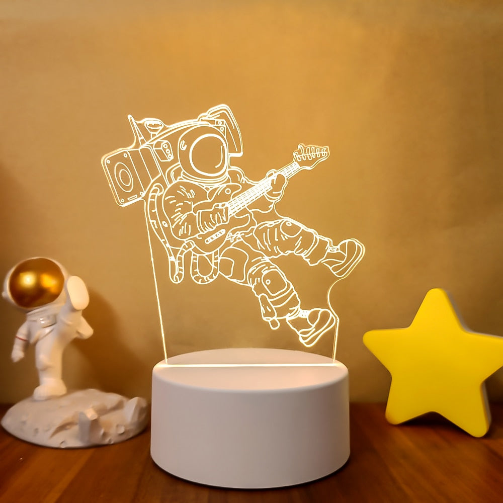 Spaceman Astronaut 3D Lamp LED Warm White Creative Night Light Cool Gift for Kid Friends Bedroom Bedside Coffee Table Decoration