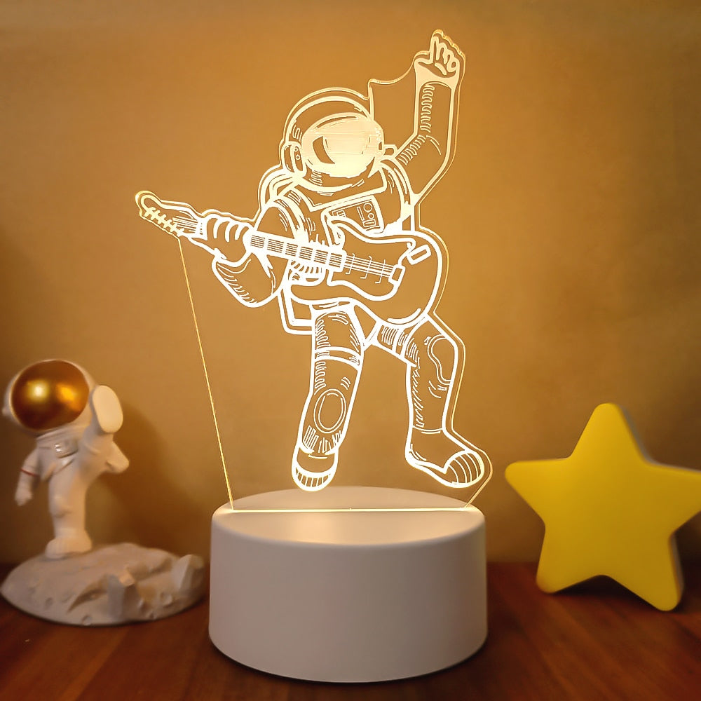 Spaceman Astronaut 3D Lamp LED Warm White Creative Night Light Cool Gift for Kid Friends Bedroom Bedside Coffee Table Decoration