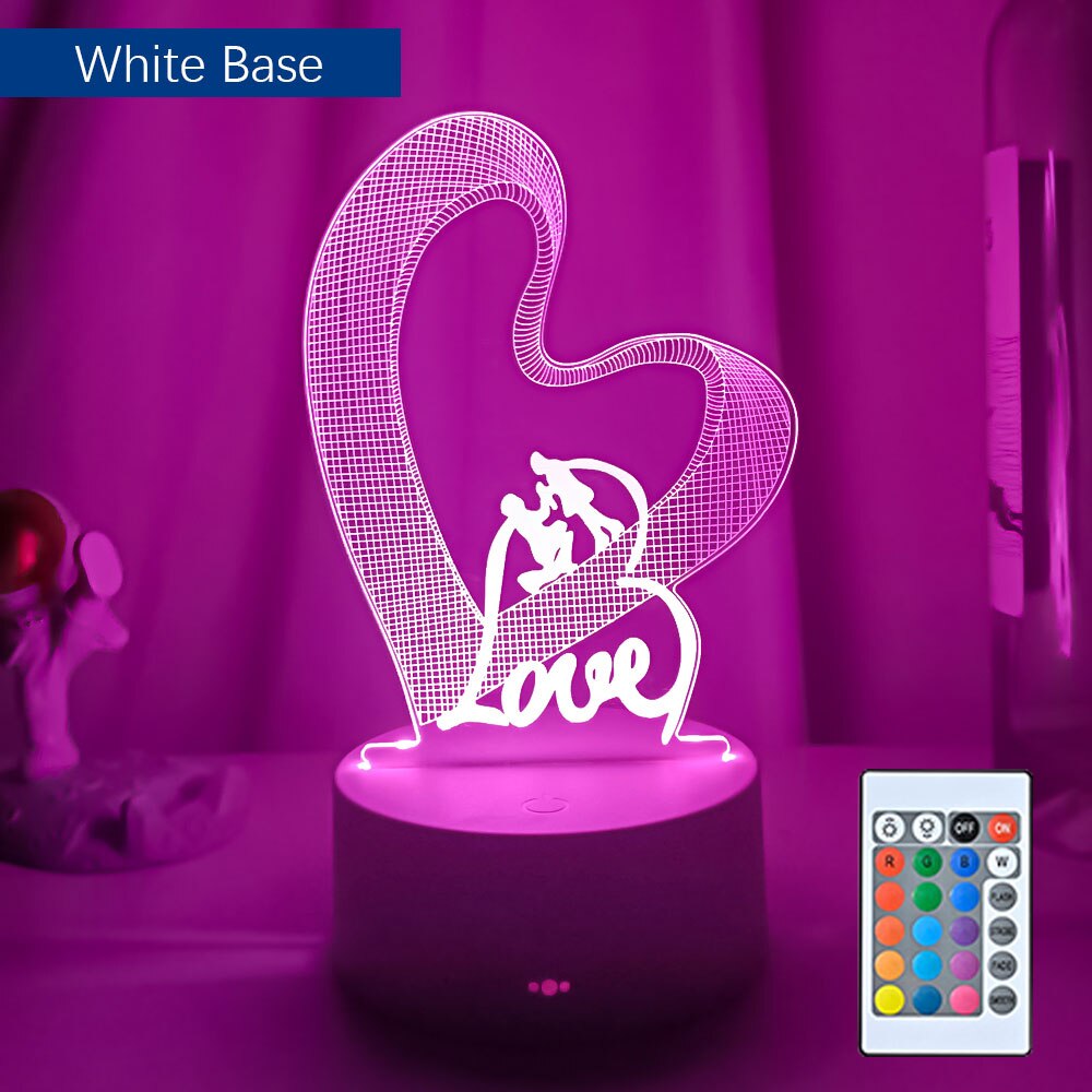 Novelty Valentines day Loving Heart 3D Effect Optical Illusion Table Lamp LED Night Light Valentine Gift For Her Wife Girlfriend