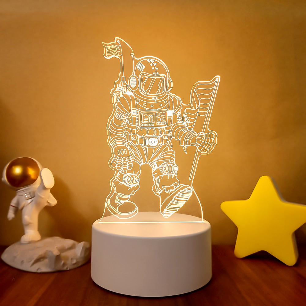 Spaceman Astronaut 3D Lamp LED Warm White Creative Night Light Cool Gift for Kid Friends Bedroom Bedside Coffee Table Decoration