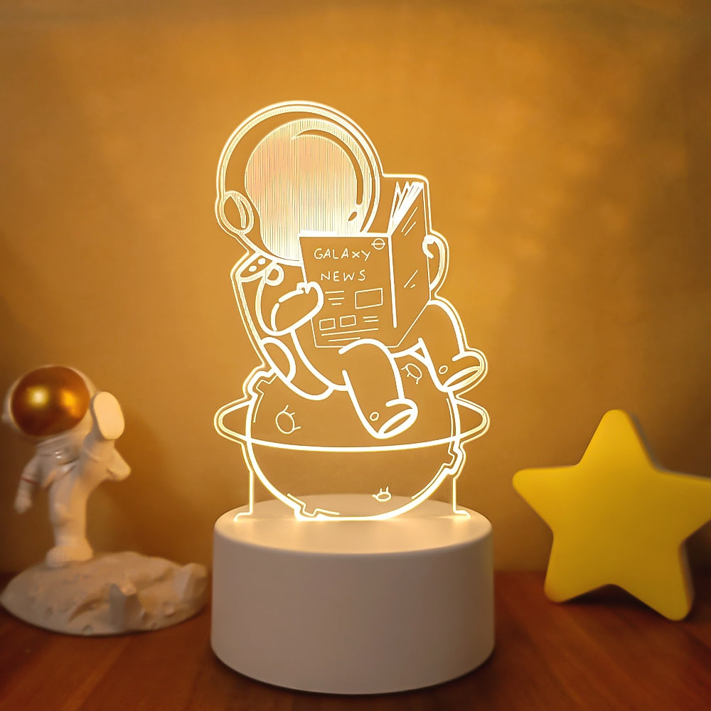 Spaceman Astronaut 3D Lamp LED Warm White Creative Night Light Cool Gift for Kid Friends Bedroom Bedside Coffee Table Decoration