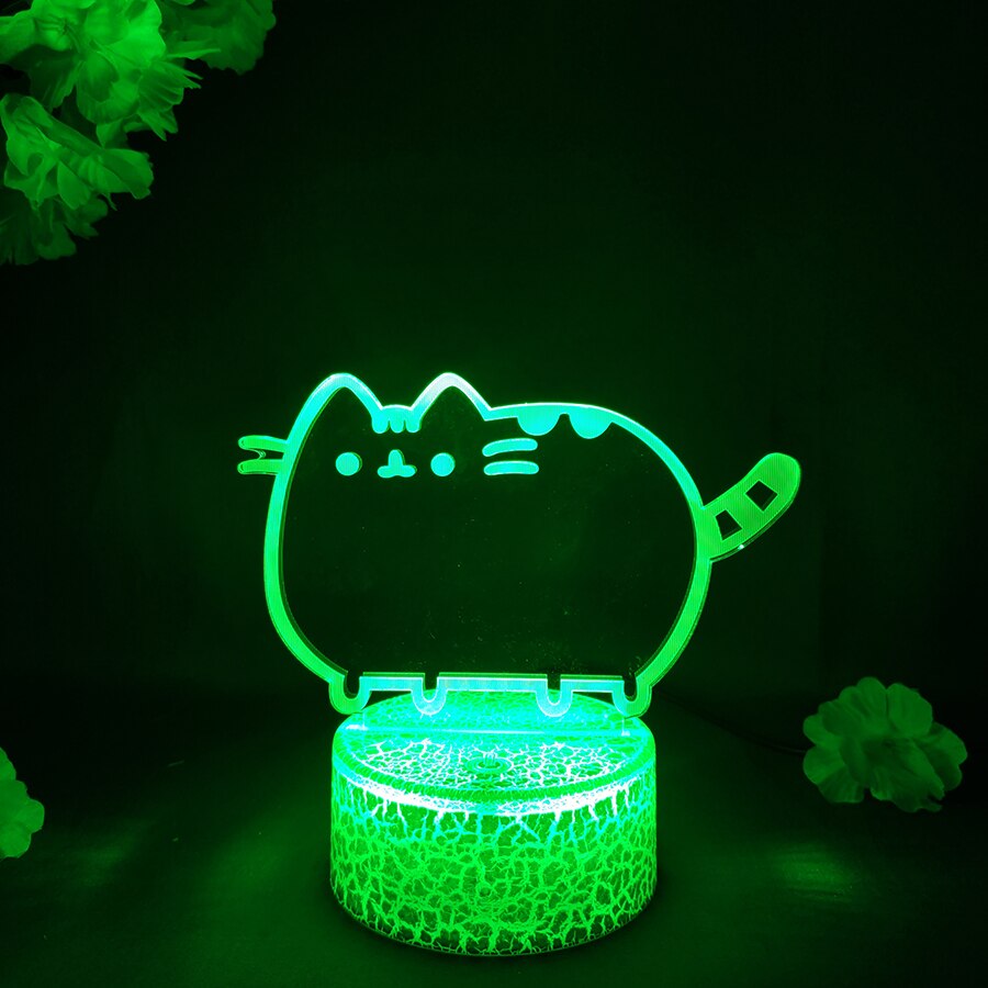 3D Cute Kitten Pattern LED Anime Lamp  Acrylic Night Lamp RGB Flashing Kawaii Xmas Gift Desktop Room Decor