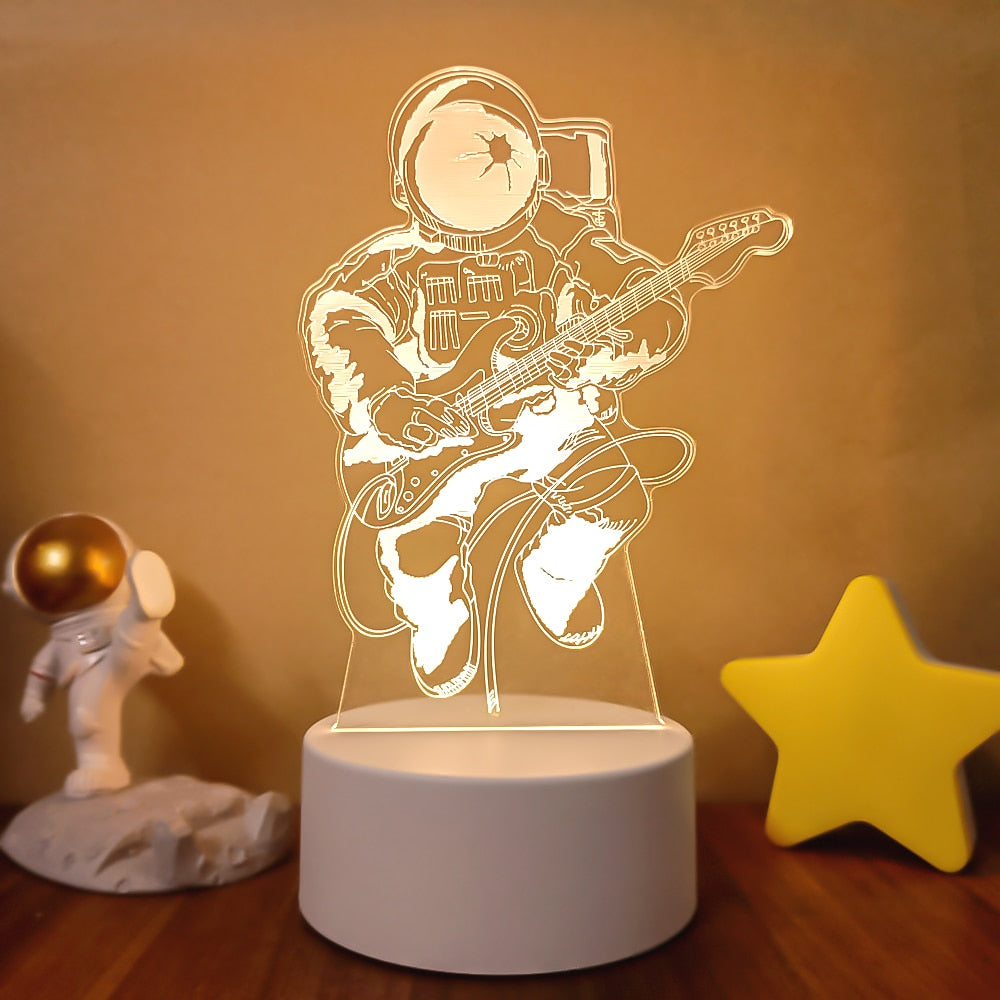 Spaceman Astronaut 3D Lamp LED Warm White Creative Night Light Cool Gift for Kid Friends Bedroom Bedside Coffee Table Decoration