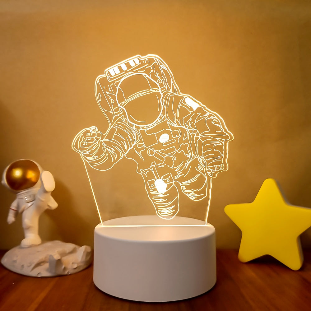 Spaceman Astronaut 3D Lamp LED Warm White Creative Night Light Cool Gift for Kid Friends Bedroom Bedside Coffee Table Decoration