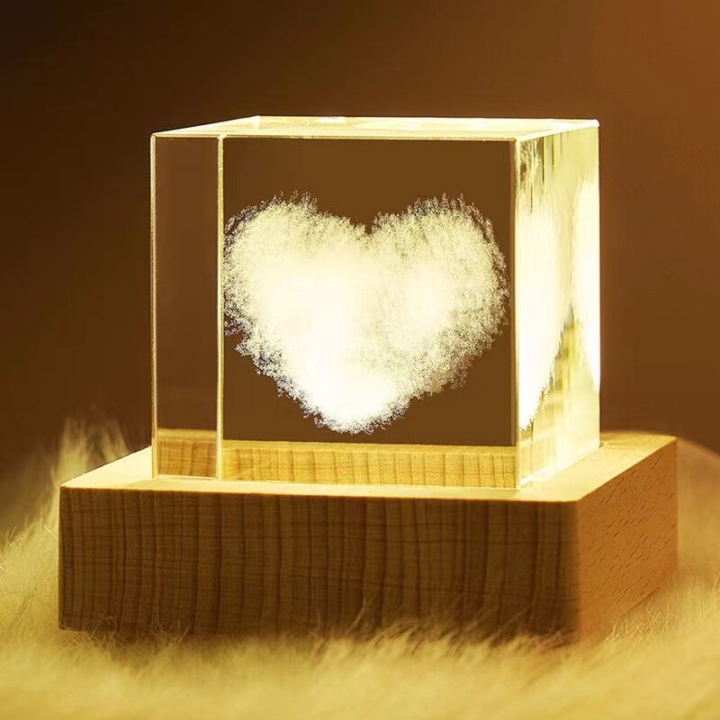 4cm Laser Engraved Moon Model Crystal 3D Glass Image Miniature Sculpture Crystal Cube for Souvenir Home Decor night light