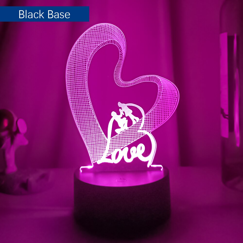 Novelty Valentines day Loving Heart 3D Effect Optical Illusion Table Lamp LED Night Light Valentine Gift For Her Wife Girlfriend