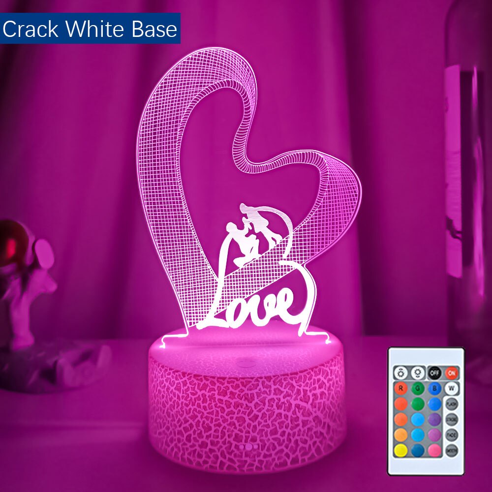 Novelty Valentines day Loving Heart 3D Effect Optical Illusion Table Lamp LED Night Light Valentine Gift For Her Wife Girlfriend