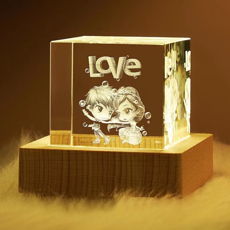 4cm Laser Engraved Moon Model Crystal 3D Glass Image Miniature Sculpture Crystal Cube for Souvenir Home Decor night light