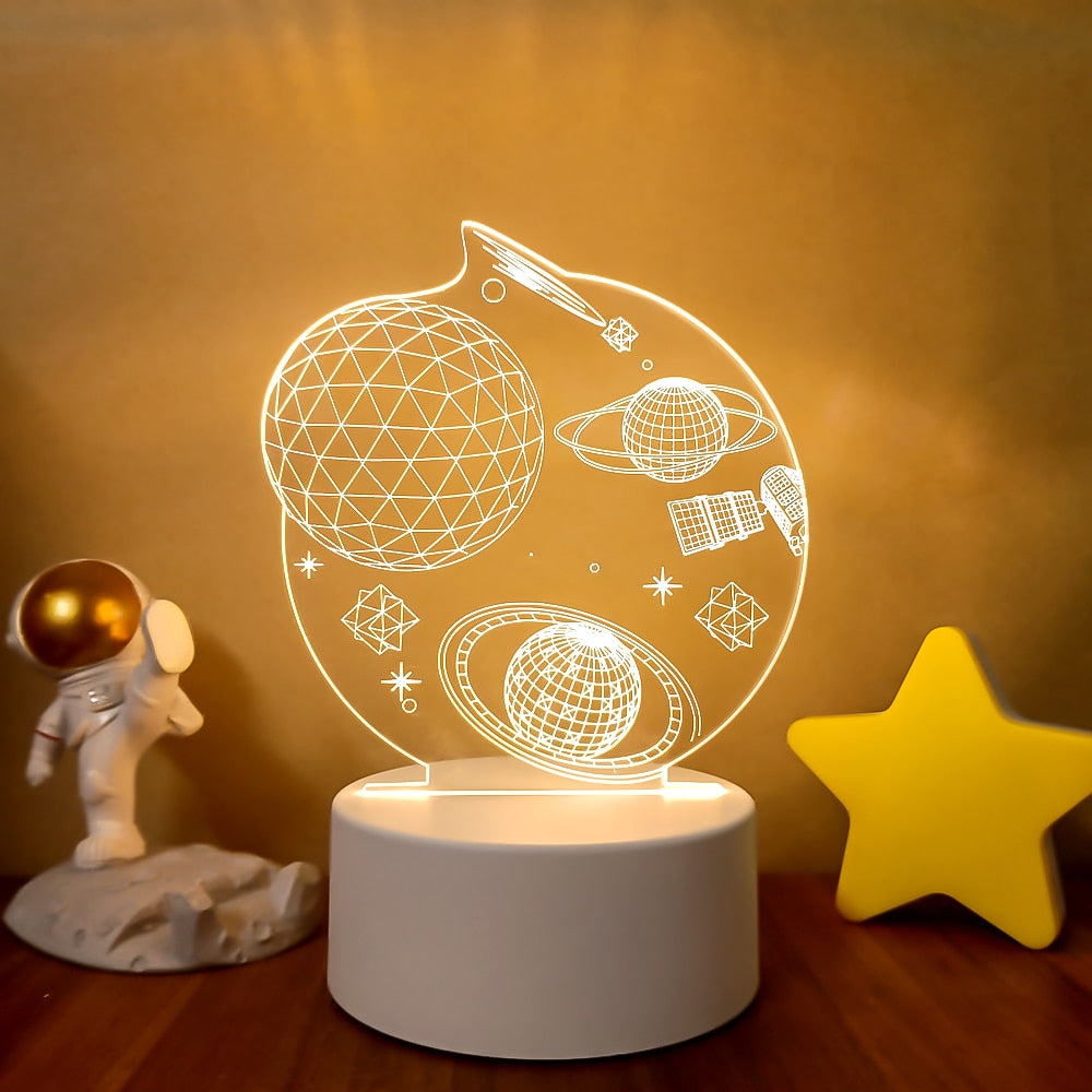 Spaceman Astronaut 3D Lamp LED Warm White Creative Night Light Cool Gift for Kid Friends Bedroom Bedside Coffee Table Decoration