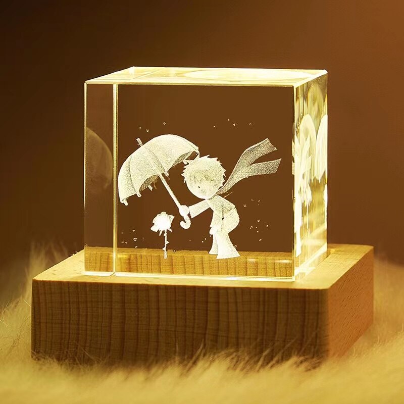 4cm Laser Engraved Moon Model Crystal 3D Glass Image Miniature Sculpture Crystal Cube for Souvenir Home Decor night light