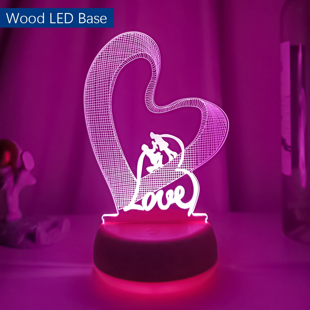 Novelty Valentines day Loving Heart 3D Effect Optical Illusion Table Lamp LED Night Light Valentine Gift For Her Wife Girlfriend