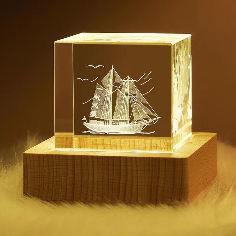 4cm Laser Engraved Moon Model Crystal 3D Glass Image Miniature Sculpture Crystal Cube for Souvenir Home Decor night light