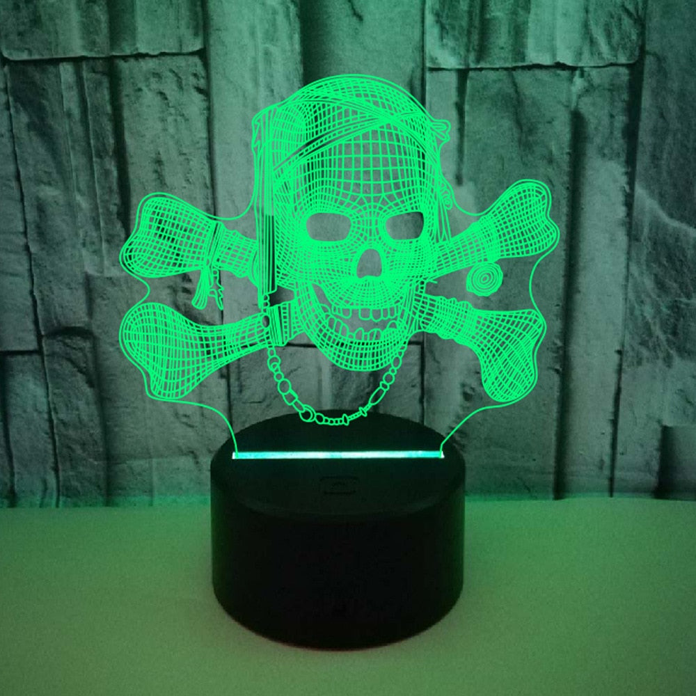 3D Led Night Light Hologram Halloween Gift Colorful Gradient Led Atmosphere Light Skull Decoration Lamp Illusion 3d Table Lamp