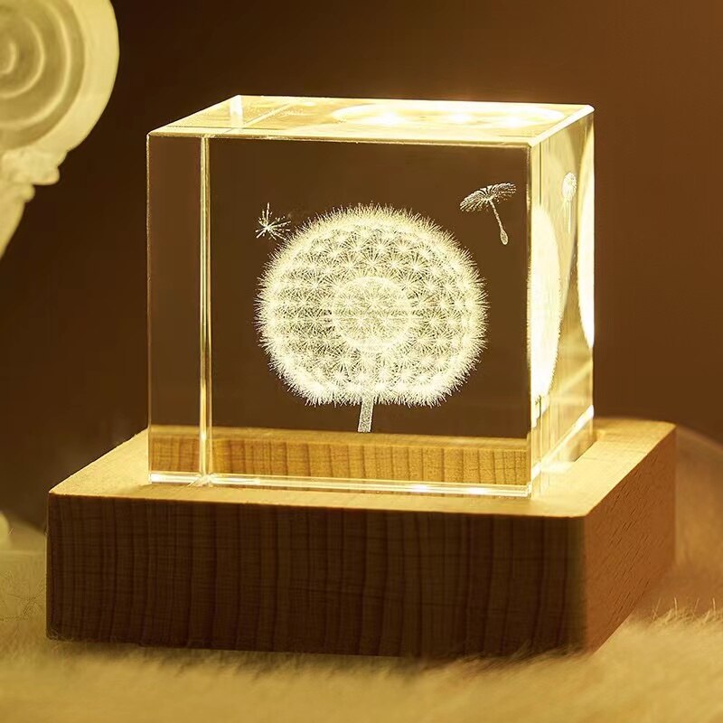 4cm Laser Engraved Moon Model Crystal 3D Glass Image Miniature Sculpture Crystal Cube for Souvenir Home Decor night light