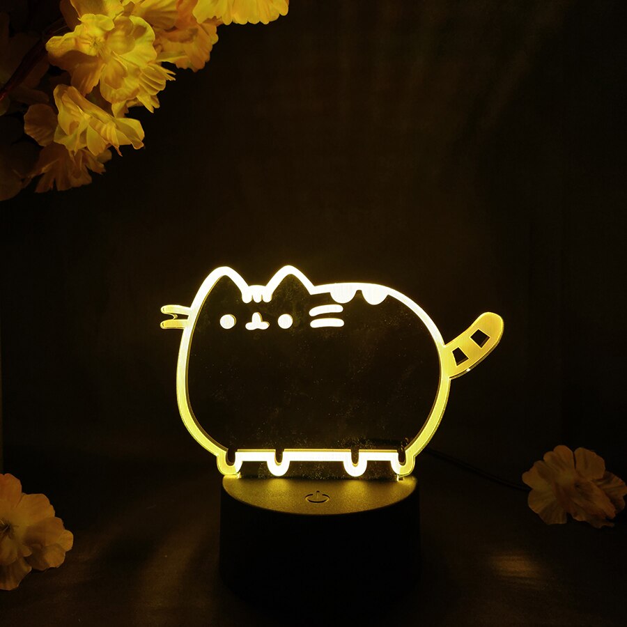 3D Cute Kitten Pattern LED Anime Lamp  Acrylic Night Lamp RGB Flashing Kawaii Xmas Gift Desktop Room Decor