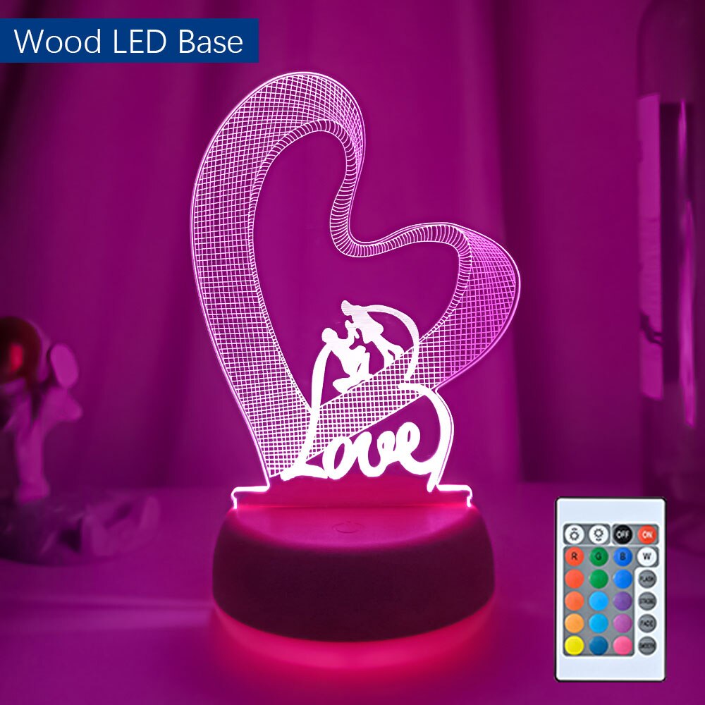 Novelty Valentines day Loving Heart 3D Effect Optical Illusion Table Lamp LED Night Light Valentine Gift For Her Wife Girlfriend