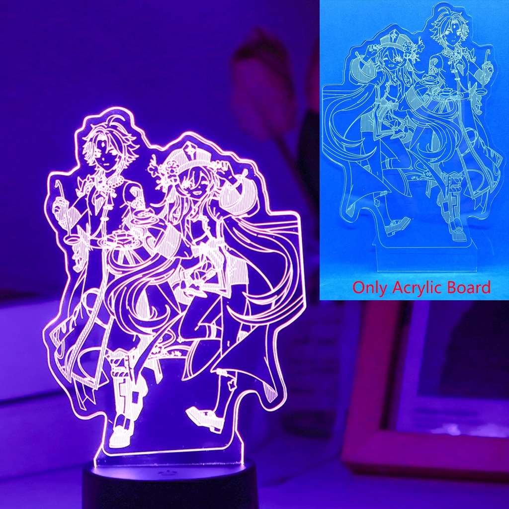 Raiden Shogun Genshin Impact Nilou 3D Led Night Lamp For Kids Anime Light Room Decor Base And Acrylic Board Are Sold Separately