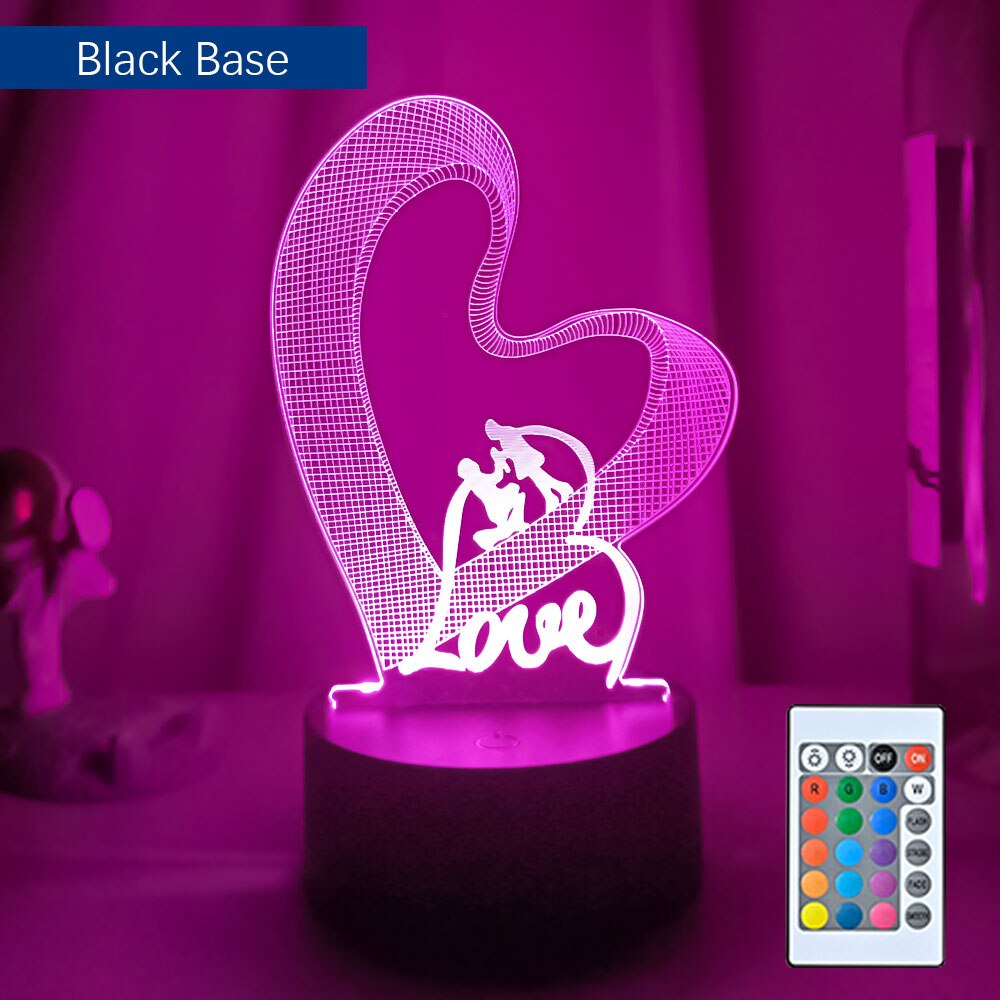 Novelty Valentines day Loving Heart 3D Effect Optical Illusion Table Lamp LED Night Light Valentine Gift For Her Wife Girlfriend