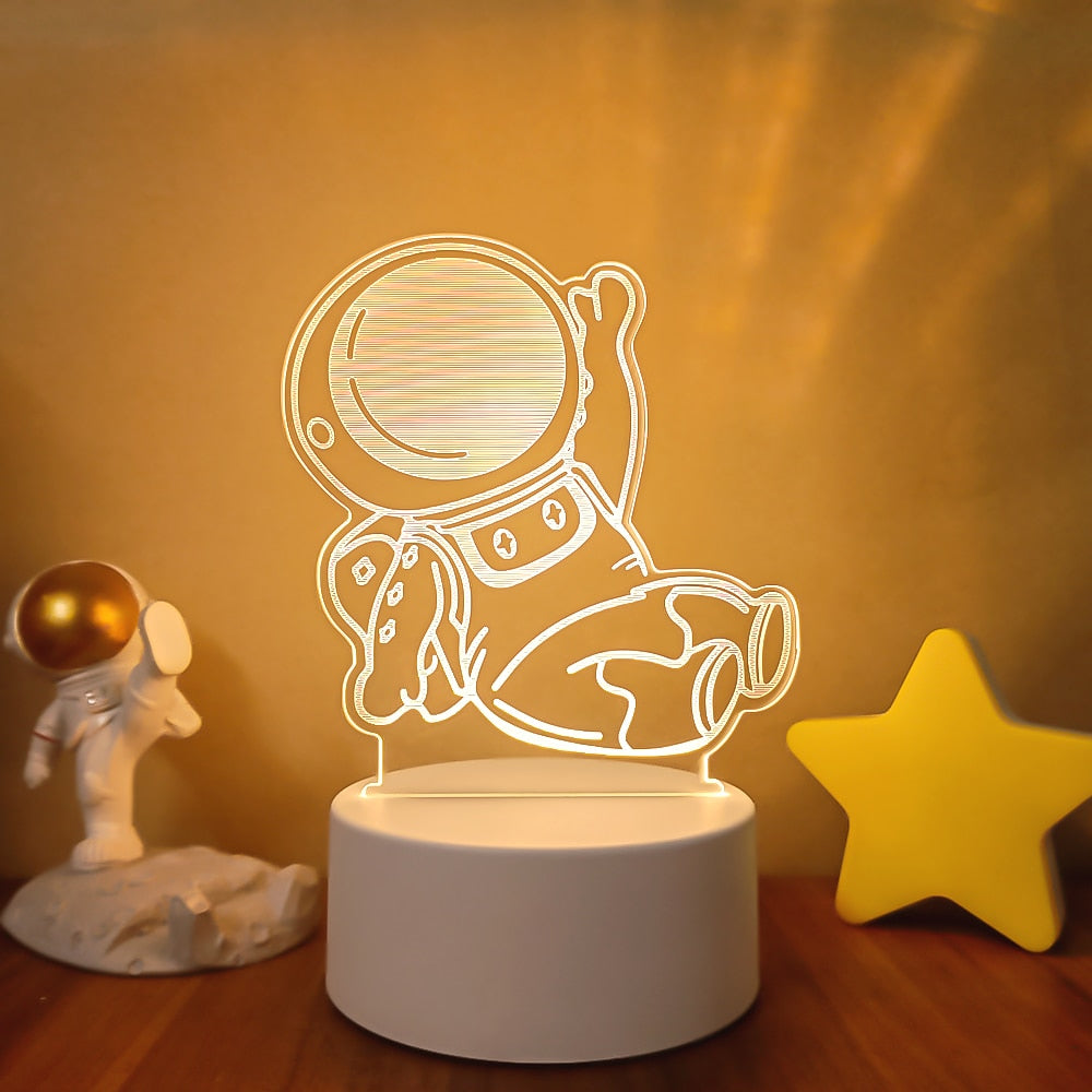 Spaceman Astronaut 3D Lamp LED Warm White Creative Night Light Cool Gift for Kid Friends Bedroom Bedside Coffee Table Decoration