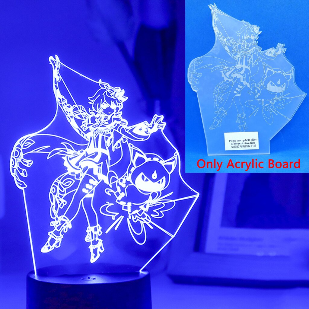 Raiden Shogun Genshin Impact Nilou 3D Led Night Lamp For Kids Anime Light Room Decor Base And Acrylic Board Are Sold Separately