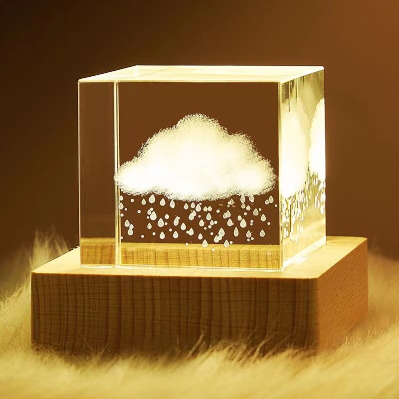 4cm Laser Engraved Moon Model Crystal 3D Glass Image Miniature Sculpture Crystal Cube for Souvenir Home Decor night light