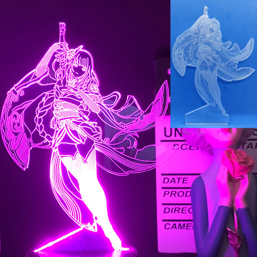 Raiden Shogun Genshin Impact Nilou 3D Led Night Lamp For Kids Anime Light Room Decor Base And Acrylic Board Are Sold Separately