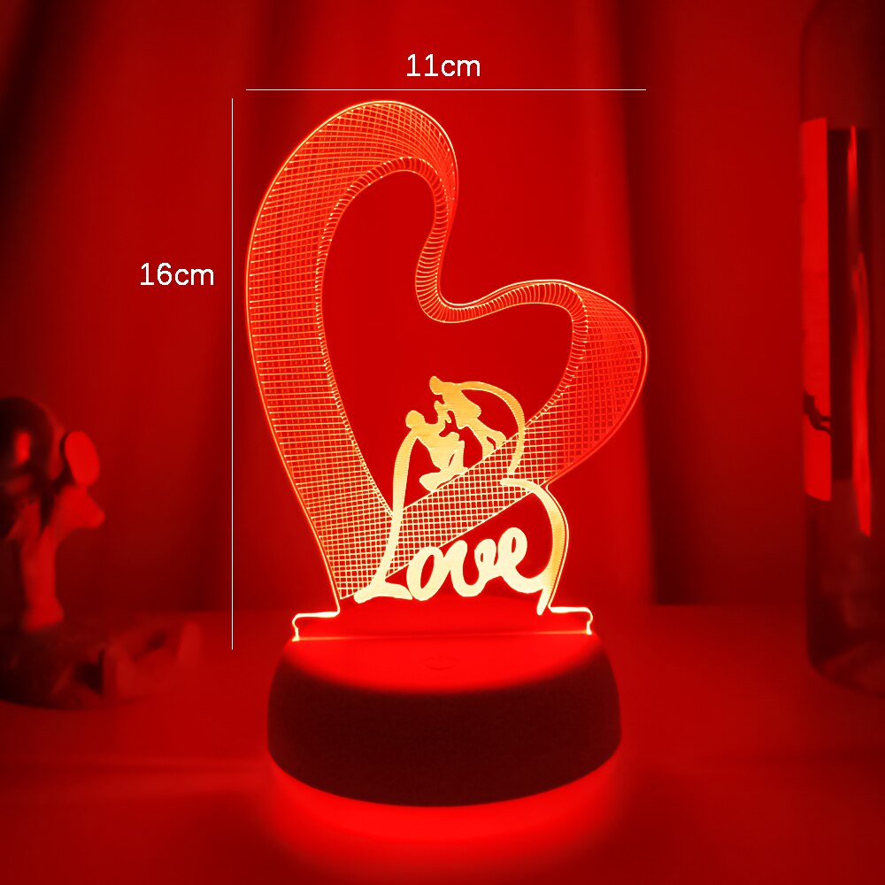 Novelty Valentines day Loving Heart 3D Effect Optical Illusion Table Lamp LED Night Light Valentine Gift For Her Wife Girlfriend