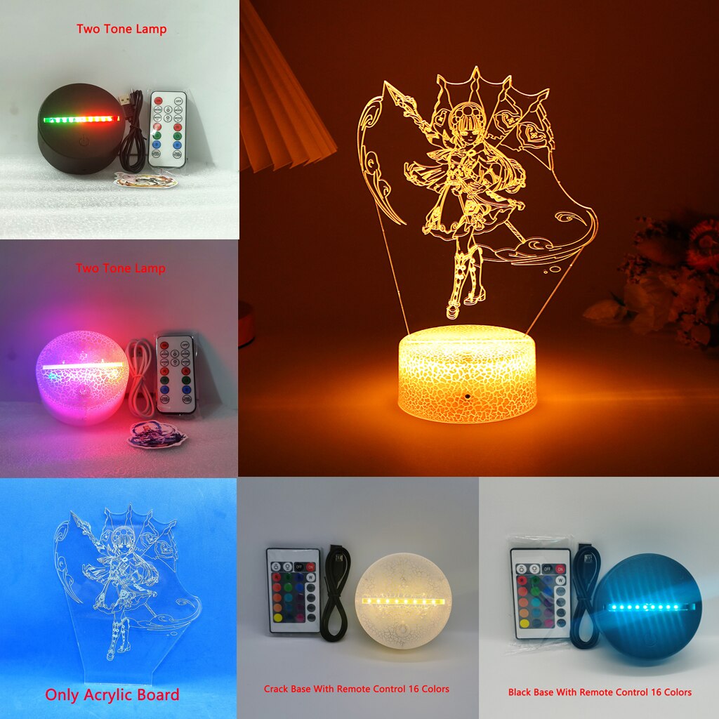 Raiden Shogun Genshin Impact Nilou 3D Led Night Lamp For Kids Anime Light Room Decor Base And Acrylic Board Are Sold Separately