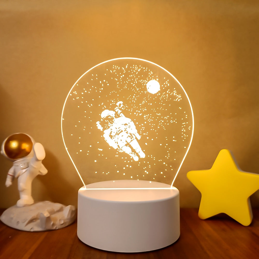 Spaceman Astronaut 3D Lamp LED Warm White Creative Night Light Cool Gift for Kid Friends Bedroom Bedside Coffee Table Decoration