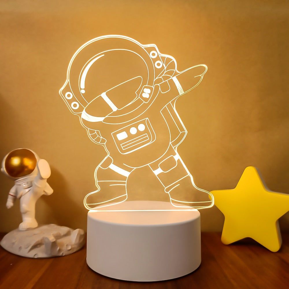 Spaceman Astronaut 3D Lamp LED Warm White Creative Night Light Cool Gift for Kid Friends Bedroom Bedside Coffee Table Decoration