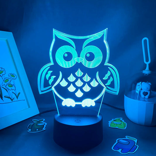 Cartoon Owl 3D Lava Lamps LED RGB Neon Touch Nightlights Kawaii Colorful Gift for Kids Bedroom Bedside Table Desktop Decor Anime