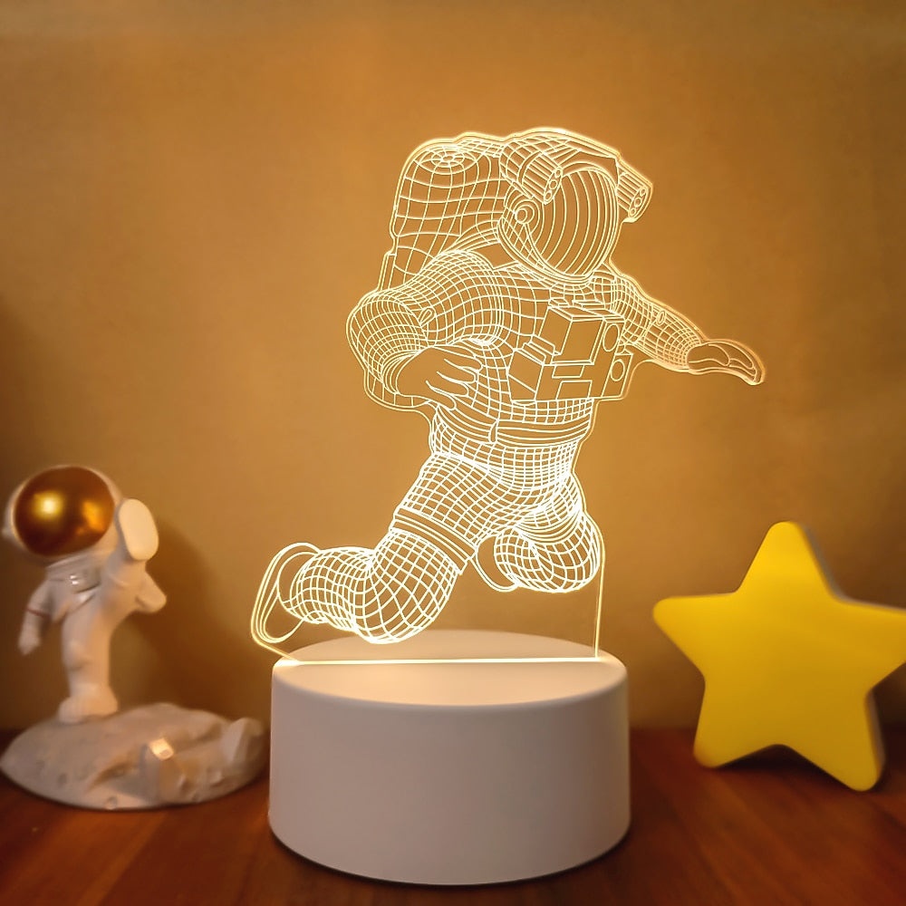 Spaceman Astronaut 3D Lamp LED Warm White Creative Night Light Cool Gift for Kid Friends Bedroom Bedside Coffee Table Decoration